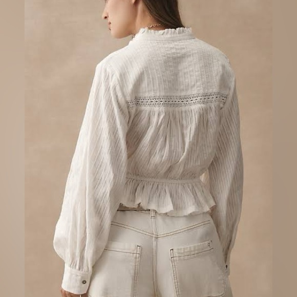 NWT Size L - Anthropologie 100% Cotton Ruched Delicate Blouse (NWT US$ 128) - Picture 5 of 15